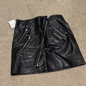 Blank NYC Leather Mini Skirt with Zipper Accents